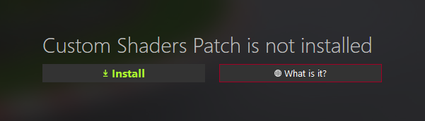 CM 的 Custom Shaders Patch 页面显示「未安装」,旁边是 Install 按钮