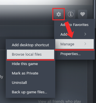 Steam 库中右键游戏,选择「管理 → 浏览本地文件」